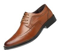 Wingtip Brogue Oxford Shoes for Men Leather Round Toe Evening Classic Lace Up Office Non Slip Block Heel Anti-Slip Slip Resistant Shoe(10 UK)
