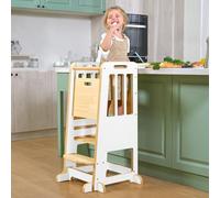 WINGYZ Wooden 3-Height Adjustable Toddler Learning Tower for Baby Helper Bathroom Kitchen Nursery, Toddler Step Stool with Anti-tilt Structure Anti-slip Strips Sliding Door (White)