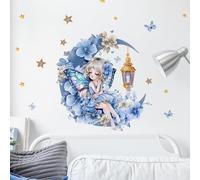 Winhappyhome Blue Fantasy Moon Girl Wall Stickers Girls Room Sticker Star Butterfly Decals Nursery Decoration Decal