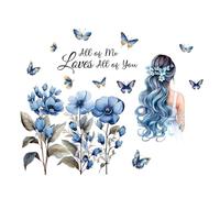 Winhappyhome Blue Series Girl Back Flower Wall Stickers for Girls Bedroom Living Room Decoration Sticker