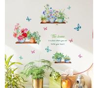 Winhappyhome Green Planting Potted English Butterfly Wall Stickers Background Wall Room Decoration Wall Sticker