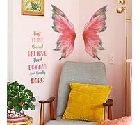 Winhappyhome Inspirational English Pink Butterfly Wings Pattern Wall Sticker Shooting Matching Background Decoration