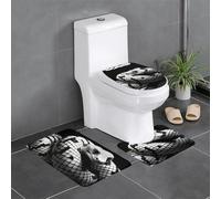 WINHGA Black White Snake Skin Prints 3 Pcs Bathroom Anti-Slip Mat Set 24x16in Rectangular, U-Shaped & Oval Rugs for Toilet, Vanity & Bath