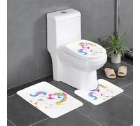 WINHGA Bright Star Unicorn Prints 3 Pcs Bathroom Anti-Slip Mat Set 24x16in Rectangular, U-Shaped & Oval Rugs for Toilet, Vanity & Bath