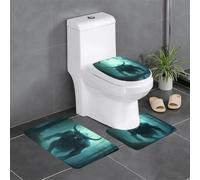 WINHGA Cow Horned Beast Prints 3 Pcs Bathroom Anti-Slip Mat Set 24x16in Rectangular, U-Shaped & Oval Rugs for Toilet, Vanity & Bath