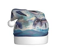 WINHGA Killer whales in the waves Prints Men's and women's plush Christmas hats, adult New Year's holiday party caps