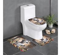 WINHGA Koala Chef Cooking Delicious Food Prints 3 Pcs Bathroom Anti-Slip Mat Set 24x16in Rectangular, U-Shaped & Oval Rugs for Toilet, Vanity & Bath