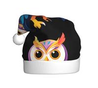 WINHGA Owl with colorful wings Prints Men's and women's plush Christmas hats, adult New Year's holiday party caps