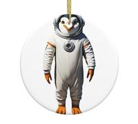 WINHGA Penguin Astronaut Prints Christmas Ceramic Decoration Circular Interior Decoration Gift -2.9 in