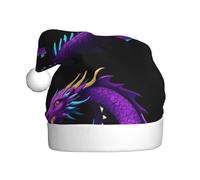 WINHGA Purple dragon letters Prints Men's and women's plush Christmas hats, adult New Year's holiday party caps