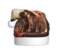 WINHGA Romantic Dachshunds Prints Men's and women's plush Christmas hats, adult New Year's holiday party caps