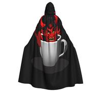 WINHGA The devil in the cup Prints Adult Halloween hooded jacket cloak long party cloak suitable for men and women