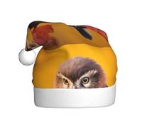 WINHGA Tiny Owl Prints Men's and women's plush Christmas hats, adult New Year's holiday party caps