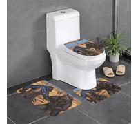 WINHGA Two Fighting Wolves Prints 3 Pcs Bathroom Anti-Slip Mat Set 24x16in Rectangular, U-Shaped & Oval Rugs for Toilet, Vanity & Bath