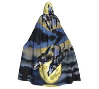 WINHGA Two Wolves Whistling at the Moon Prints Adult Halloween hooded jacket cloak long party cloak suitable for men and women