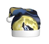 WINHGA Two Wolves Whistling at the Moon Prints Men's and women's plush Christmas hats, adult New Year's holiday party caps