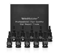 WinHolder 3/8" Drive Impact Hex Torx Spline Bit Socket Short Reach Allen Star Hand Tool Kit (10PCS Impact Torx Socket Bits)