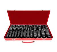 WinHolder 35PC 6 Pt Deep Impact Socket Set 1/2DR Metric 8-32mm/8PC Impact Socket Adaptor Set 1/4" 3/8" 1/2" 3/4" Step Up/Down Reducer (35PCS Red Metal Case)