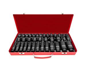 WinHolder 35PC 6 Pt Deep Impact Socket Set 1/2DR Metric 8-32mm/8PC Impact Socket Adaptor Set 1/4" 3/8" 1/2" 3/4" Step Up/Down Reducer (35PCS Red Metal Case)