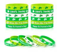 WinHoliLux 12PCS St. Patrick's Day Silicone Bracelets, Green Rubber Clover Irish Wristbands Silicone Bracelet for Kids Adults Green Irish Day Party Supplies