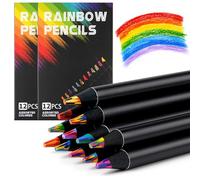 WinHoliLux 24pcs Rainbow Pencils, Colouring Pencils, Art Supplies Drawing Coloured Pencils for Adults Kids, Wooden Drawing Pencils, Party Bag Fillers Christmas Easter Gifts for Kids