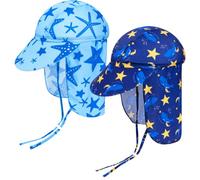 WinHoliLux 2Pcs Baby Sun Hat with Neck Protection UPF 50+ Blue | Toddler Swim Hat Wide Brim Summer Beach Cap & Adjustable Head Drawstring and Chin Strap for Kids Child Boys Girls 1-7 Years