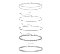 WinHoliLux 5 Pcs Silver Ankle Bracelets for Women, Silver Anklets for Women, Women's Anklets Waterproof Dainty Layered Anklet Set Ankle Chains Adjustable Beach Foot Chain Jewelry Gift for Summer Day