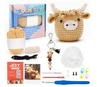 WinHoliLux Crochet Kit for Beginners - Highland Cow Crochet Kit, Include Highland Cow Keychain with Beads & Tassel, Crochet Hook, Soft Yarn, Video Tutorial, Instruction, Birthday Gift for Adults