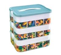 WinHUb 3-Tier Stackable Storage Boxes for Lego with Lids & Adjustable Compartments, Large Clear Plastic Toy Organizer with Building Baseplate, Portable Boxes for Lego Organizer