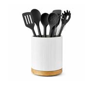 WinHUb 360° Rotating Utensil Holder, Large Ceramic Utensil Crock for Kitchen Counter, 15.5 x 19.6 cm Countertop Organizer for Spatulas, Spoons, Whisks, Cutlery and Cooking Tools