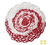 WinHub Plastic Chain10M x 6mm Red and White High Visibility Plastic Barrier Chain for Crowd Traffic Control and Parking Space Management