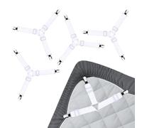 Winhuey 4 Pcs Bed Sheet Clips, Fitted Sheet Clips, Triangle Bed Sheet Straps, Adjustable Bed Bands, Sheet Holders Straps for Mattress for Bedding, Mattress Covers, Bed Sheets, Sofa Cushion (White)