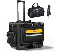 WINHUNT 22'' Rolling Tool Bag with Wheels, Heavy Duty Telescopic Handle Tool Trolley with a small tool bag, Multi-Pockets Storage Organiser For Construction, Electrician, Mechanic, Black
