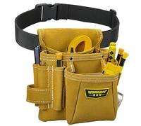 WINHUNT Leather Tool Pouch Bag with Adjustable Belt, 10 Pockets Tools Storage Pouches with Hammer Holder for Carpenter, 24 x 22 x 8 cm, Tan