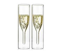 WINIAER Double Walled Crystal Champagne Flute Glasses, Stemless Clear Glass Cups, Hand Blown Glasses for Catering, Weddings, Parties, Bars, Family Reunions