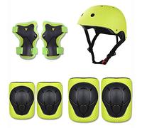 WINIAER Kids Knee Pads Set,7 in 1 Kit Protective Gear Knee Elbow Pads with Adjustable Wrist Guards Toddler Children Protection Safety for Rollerblading BMX Bike Bicycle (Green)