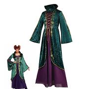 Winifred Sanderson Costume Women, Mary Winifred Sanderson Witch Cosplay Dress Props | Sanderson Sisters Outfits | Green Witch Cosplay Costume Dress Up Velvet Halloween Carnival Costumes, S-3XL