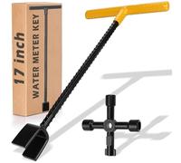 Winisok Water Meter Key 17 Inch, with 4-Way Multi-Functional Utilities Key, Enforced Rebar Vinyl Covered T-Handle to Turn T-Head Water Meter Valve on or Off