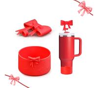 winiwo Boot and Straw Cover Set for Stanley+Cup+Accessories, 75mm Silicone Boot 10mm Straw Toppers, for Tumbler Stanley-Quencher-H2.0-40-30-20oz, Most 40 oz Tumblers with Handle (Bow, Red)