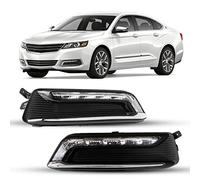 Winjet LED Fog Light Pair Assembly Kit OEM Series for [2014 2015 2016 2017 2018 2019 2020 Chevrolet Impala] Driving DRL Fog Lamp w/Fog Lights Bezel Driving Lights Wiring Kit & Switch (Clear Lens)