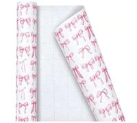 Winjeto Pink Wrapping Paper Roll - Gift Wrap with Cute Ribbon Bow Design for Girls, Women, Baby Shower, Birthday, Wedding, Valentines Day, Christmas, Happy Birthday Gifts- 17 Inch x 9.8 Feet