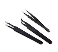 Winjun 3 Pieces Black Stainless Steel Professional Tweezer Set for Industrial Electronics, Jewelry-Making, Laboratory Work