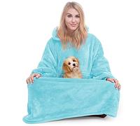 Winkcao Oversized Wearable Blanket Hoodie Women Men Adults, Extra Thick Warm Fleece Hoodie Blanket Women with Giant Hood & Pocket, Cozy Hooded Blanket Women as Gifts for Her, Teal