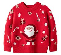 WINKEEY Girls Christmas Jumper Reindeer Santa Claus Snowman Snowflake Pattern Long Sleeve Autumn Winter Warm Knitwear Pullover Jumpers Top Girl Gifts,Gift Red 120（3-4 Years）