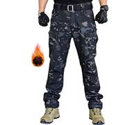 WINKEEY Mens Cargo Work Combat Trousers Waterproof Casual Camo Trousers for Man Durable Outdoors Mens Work Pants,Thick Darknight Camouflage L