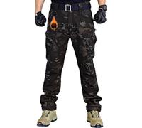 WINKEEY Mens Cargo Work Combat Trousers Waterproof Casual Camo Trousers for Man Durable Outdoors Mens Work Pants,Thick Darknight Camouflage 2XL