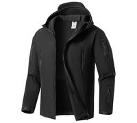 WINKEEY Mens Softshell Jackets Winter Outdoor Hiking Water Repellent Tactical Camo Jacket Fleece Lining Windproof Warm Hunting Jacket for Men,Black XL