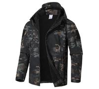 WINKEEY Mens Softshell Jackets Winter Outdoor Hiking Water Repellent Tactical Camo Jacket Fleece Lining Windproof Warm Hunting Jacket for Men,Dark Night Camouflage M
