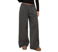 WINKEEY Sweatpants Womens Elasticated Waist Drawstring with Pockets Wide Leg Joggers for Women UK Casual Sport Ladies Trousers Bottoms,Dark Grey XS