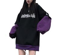 WINKEEY Women Japanese Kawaii Print Hoodie Y2K Gothic Sweatshirt Cute Harajuku Pattern Long Sleeve Pullover, Black Purple L